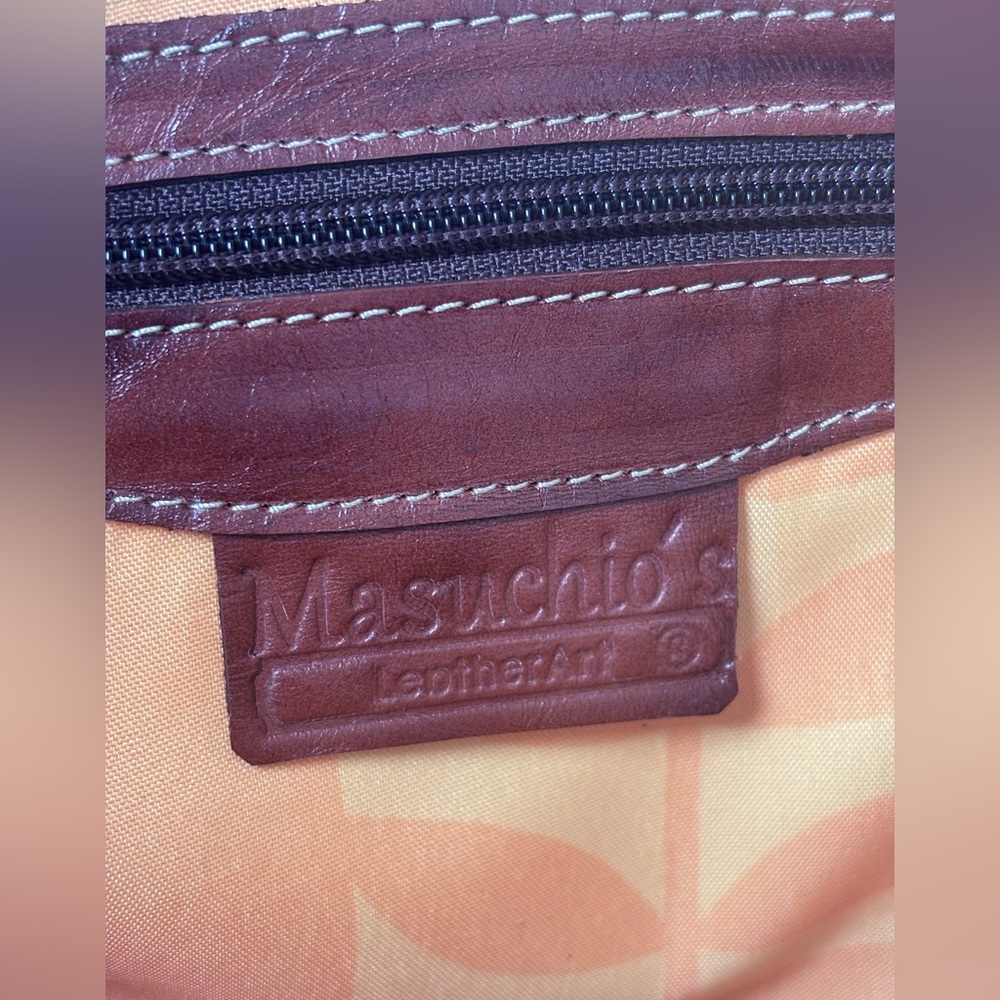 Hand-Painted Leather Tote Bag – Maschio’s Honduras Scenic Painting Brown Leather - Picture 8 of 11